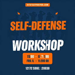 A dynamic and eye-catching poster design for a self-defense event, featuring bold typography that reads 'Self-Defense Workshop'