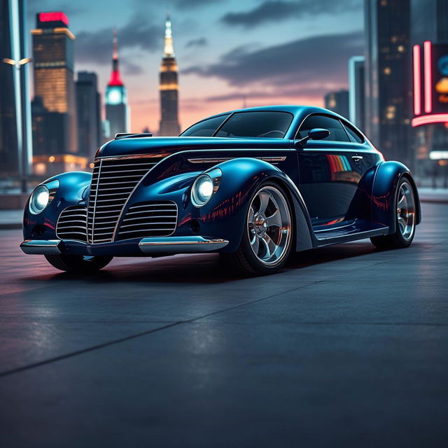 An innovative supercar that is a stunning fusion of a 1939 Chevrolet Coupe and a 2025 Cadillac Lumistiq