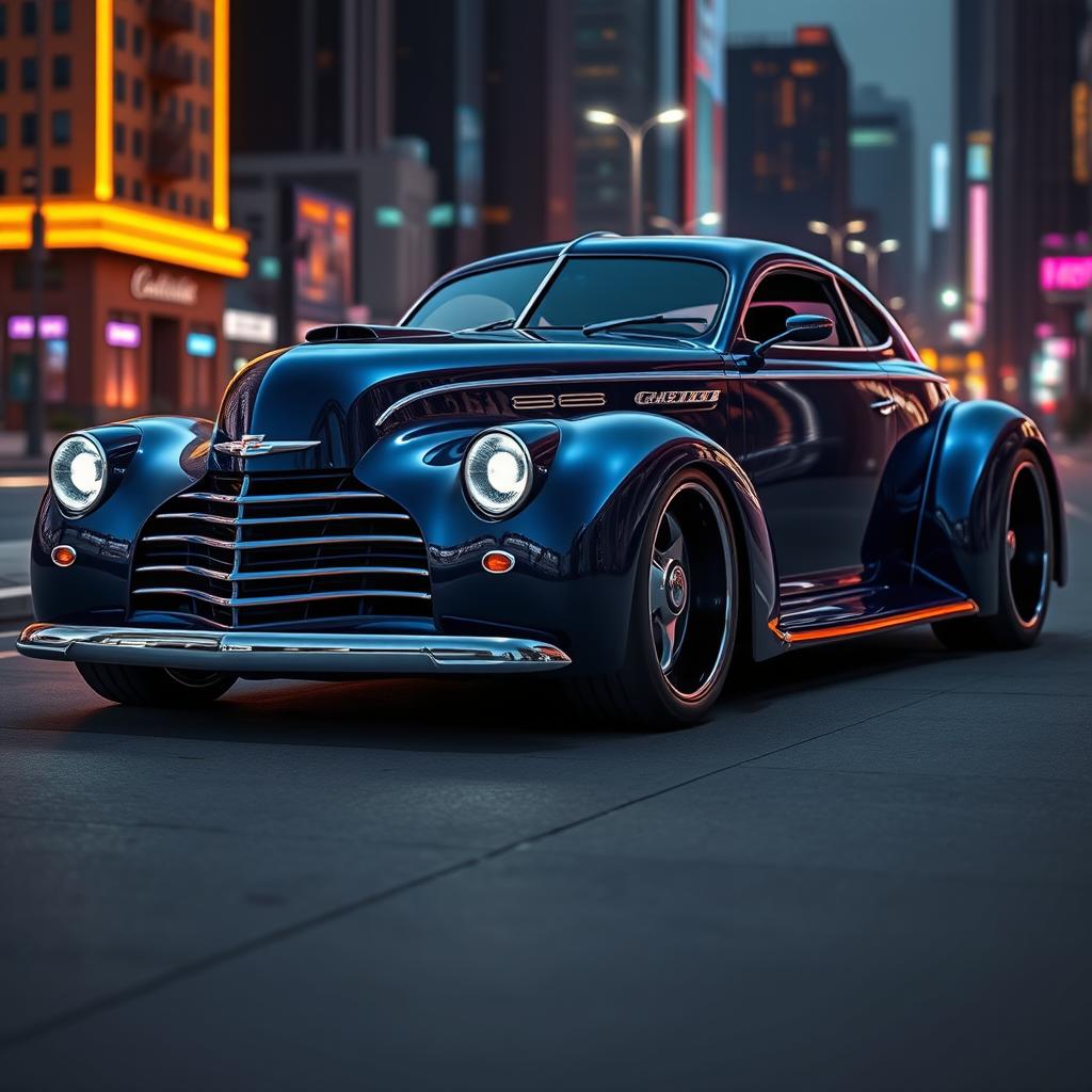 An innovative supercar that is a stunning fusion of a 1939 Chevrolet Coupe and a 2025 Cadillac Lumistiq