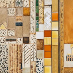 A sunny composition featuring a blend of vintage Italian mosaics, Moroccan details and African patterns, capturing a multicultural aesthetic.