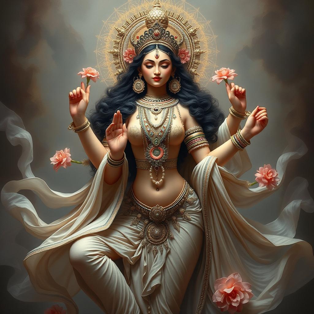 A symbolic and artistic interpretation of Goddess Durga, emphasizing her divine strength and beauty