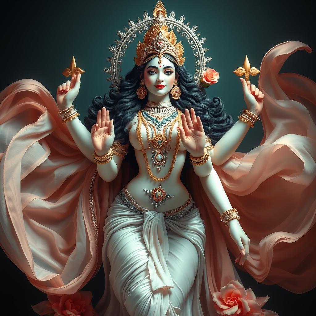 A symbolic and artistic interpretation of Goddess Durga, emphasizing her divine strength and beauty