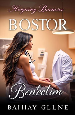 A compelling romance novel cover featuring a handsome doctor in a white coat, with a stethoscope around his neck, gazing passionately at his beautiful patient who is sitting on an examination table