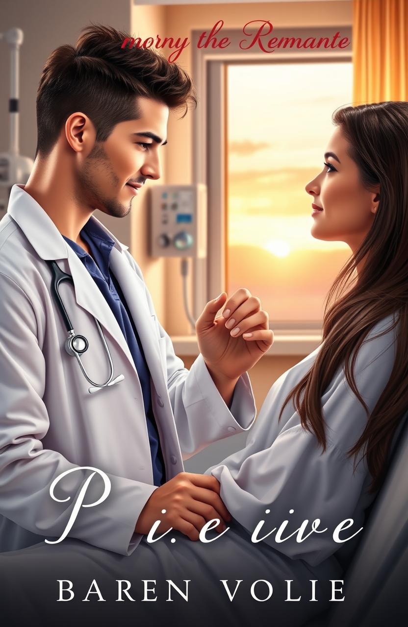 A captivating romance novel cover depicting an intimate and emotional scene between a handsome doctor and his beautiful patient in a hospital setting