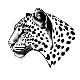 A detailed side profile of a jaguar's face, rendered entirely in solid black color against a stark white background