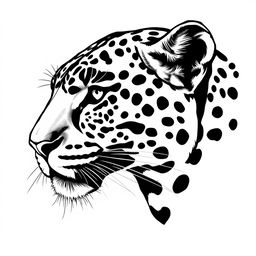 A detailed side profile of a jaguar's face, rendered entirely in solid black color against a stark white background