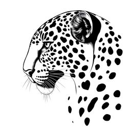 A detailed side profile of a jaguar's face, rendered entirely in solid black color against a stark white background