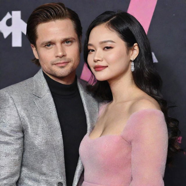 Sebastian Stan and Jennie Kim of Blackpink, both splendidly dressed, cozying up with affection on a striking red carpet