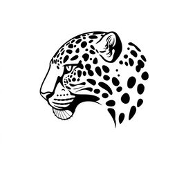 A stylized profile of a jaguar's face, rendered with intricate details entirely in solid black color against a stark white background