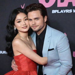 Sebastian Stan and Jennie Kim of Blackpink, both splendidly dressed, cozying up with affection on a striking red carpet