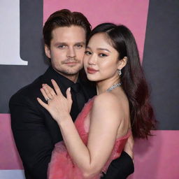 Sebastian Stan and Jennie Kim of Blackpink, both splendidly dressed, cozying up with affection on a striking red carpet