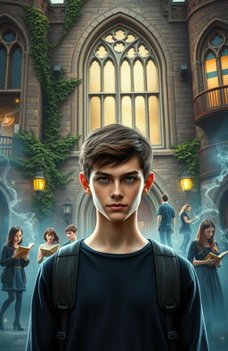 A mystical yet modern school scene depicting Silver Oak Academy, where supernatural elements blend seamlessly with an inspiring educational environment