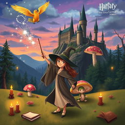 A whimsical and enchanting Harry Potter-inspired fantasy scene showcasing a magical landscape