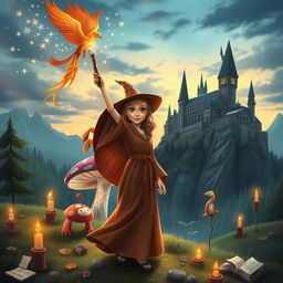 A whimsical and enchanting Harry Potter-inspired fantasy scene showcasing a magical landscape