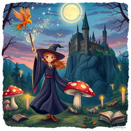 A whimsical and enchanting Harry Potter-inspired fantasy scene showcasing a magical landscape