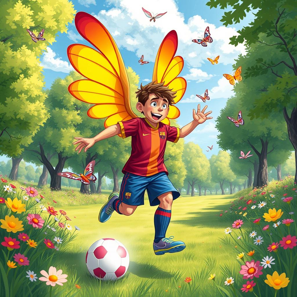 A whimsical illustration of a character inspired by famous football player Lionel Messi but transformed into a fantastical creature called "Goregina"