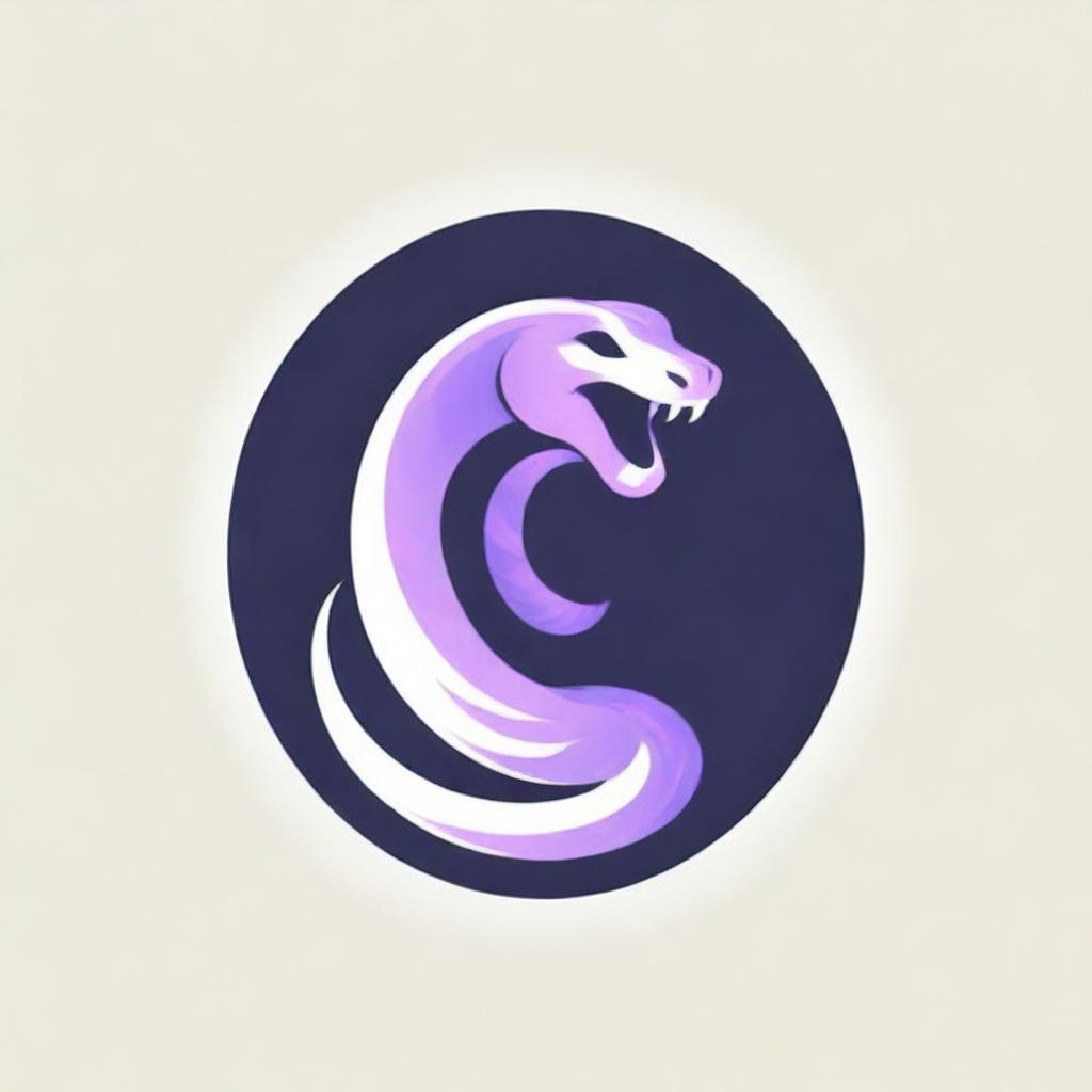 A striking, modern logo featuring the silhouette of a coiling viper, illuminated with a bold and vivid purple glow. The emblem invokes a sense of danger and precision, rendering a captivating and entrancing allure.