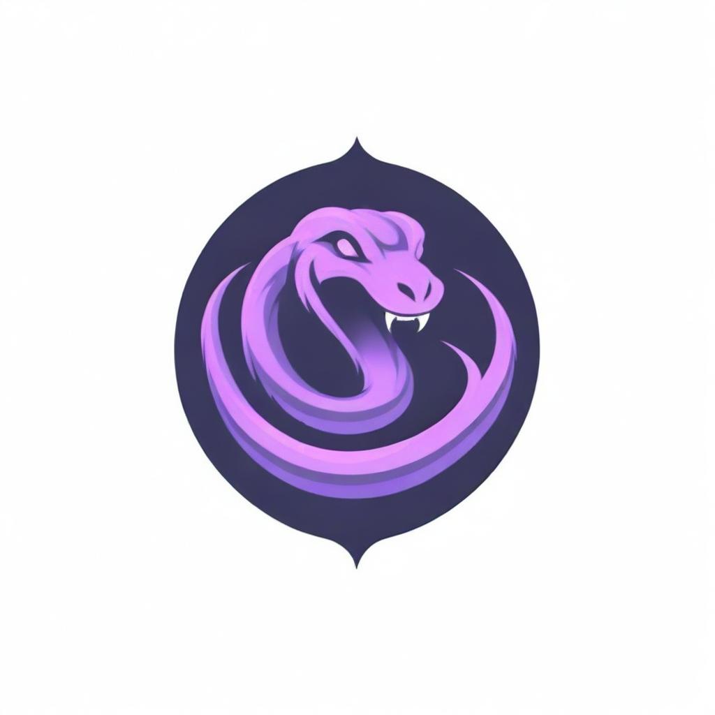 An intense logo design featuring a coiling viper, highlighted by a demonic purple glow. Imbued with a sinister energy, the logo merges the venomous aura of the snake with the menacing allure of a demon, creating a truly captivating emblem.