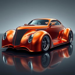 An innovative supercar, creatively blending the classic design of a 1937 Chevrolet Coupe with a modern widebody and wide tires aesthetic, fused seamlessly with the sleek, futuristic features of a 2025 Cadillac Lumistiq