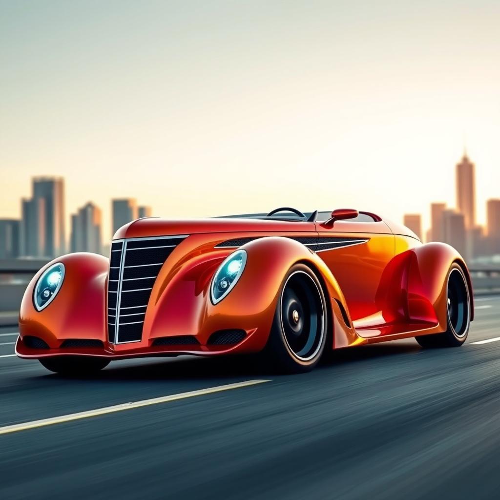 An exotic supercar that fuses elements of a 1937 Chevrolet Coupe and a 2025 Cadillac Lumistiq