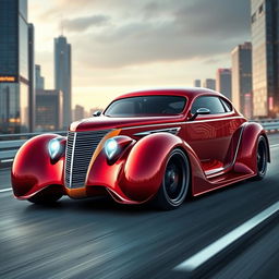 An exotic supercar that fuses elements of a 1937 Chevrolet Coupe and a 2025 Cadillac Lumistiq