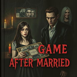 A dark and eerie cover for a horror book titled 'The Game After Married