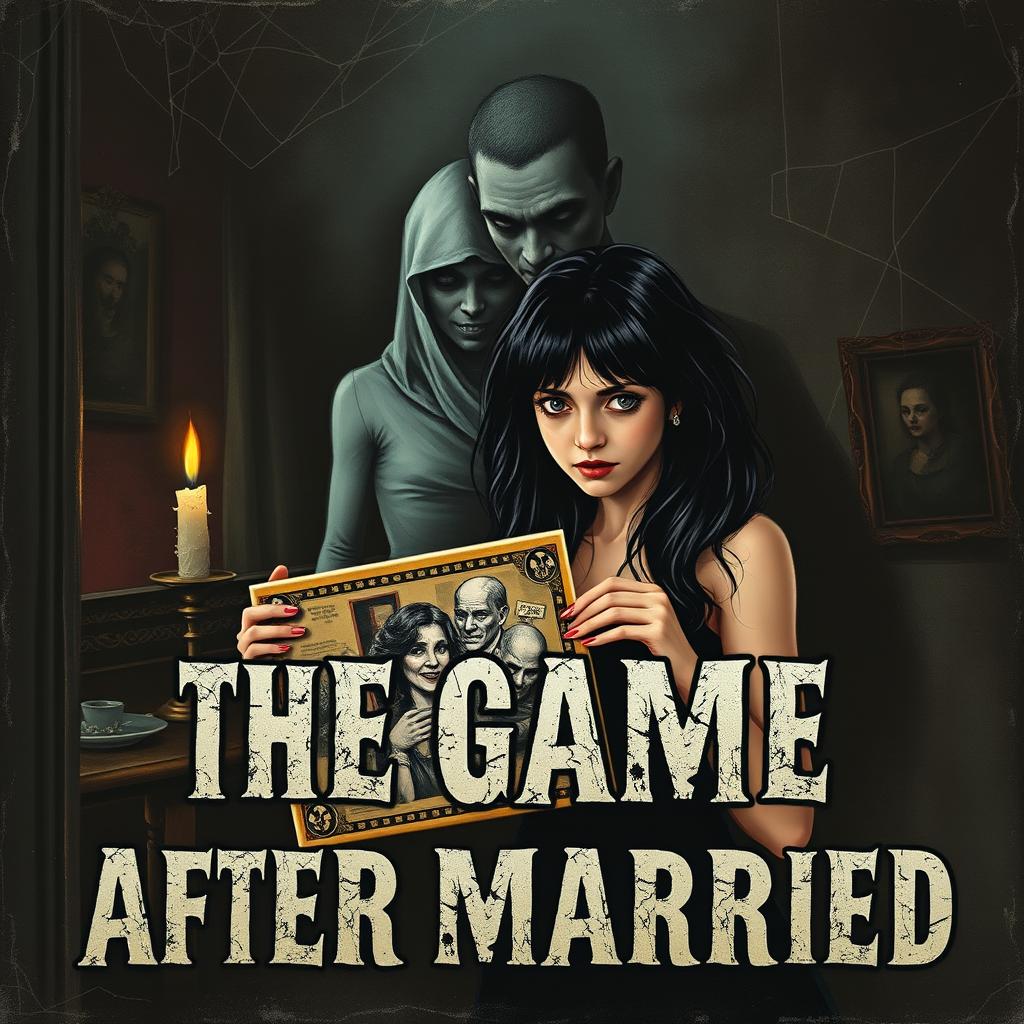 A dark and eerie cover for a horror book titled 'The Game After Married