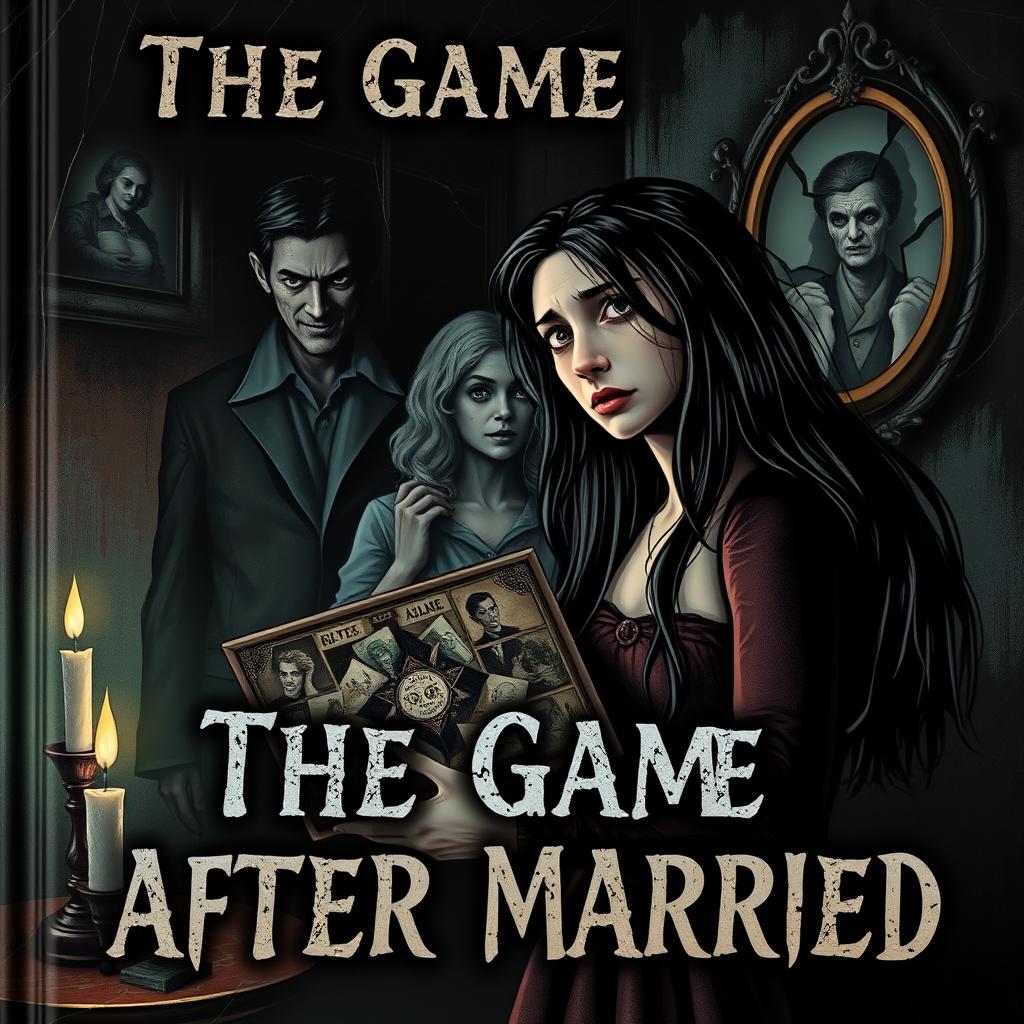 A dark and eerie cover for a horror book titled 'The Game After Married