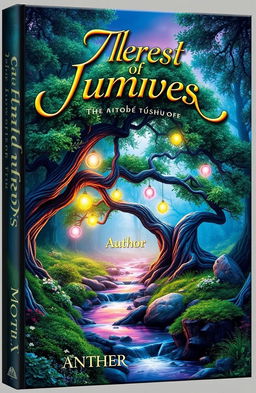 A stunning 3D book cover featuring a mystical forest setting, with vibrant colors and enchanting lighting that highlights the lush, magical elements of the scenery