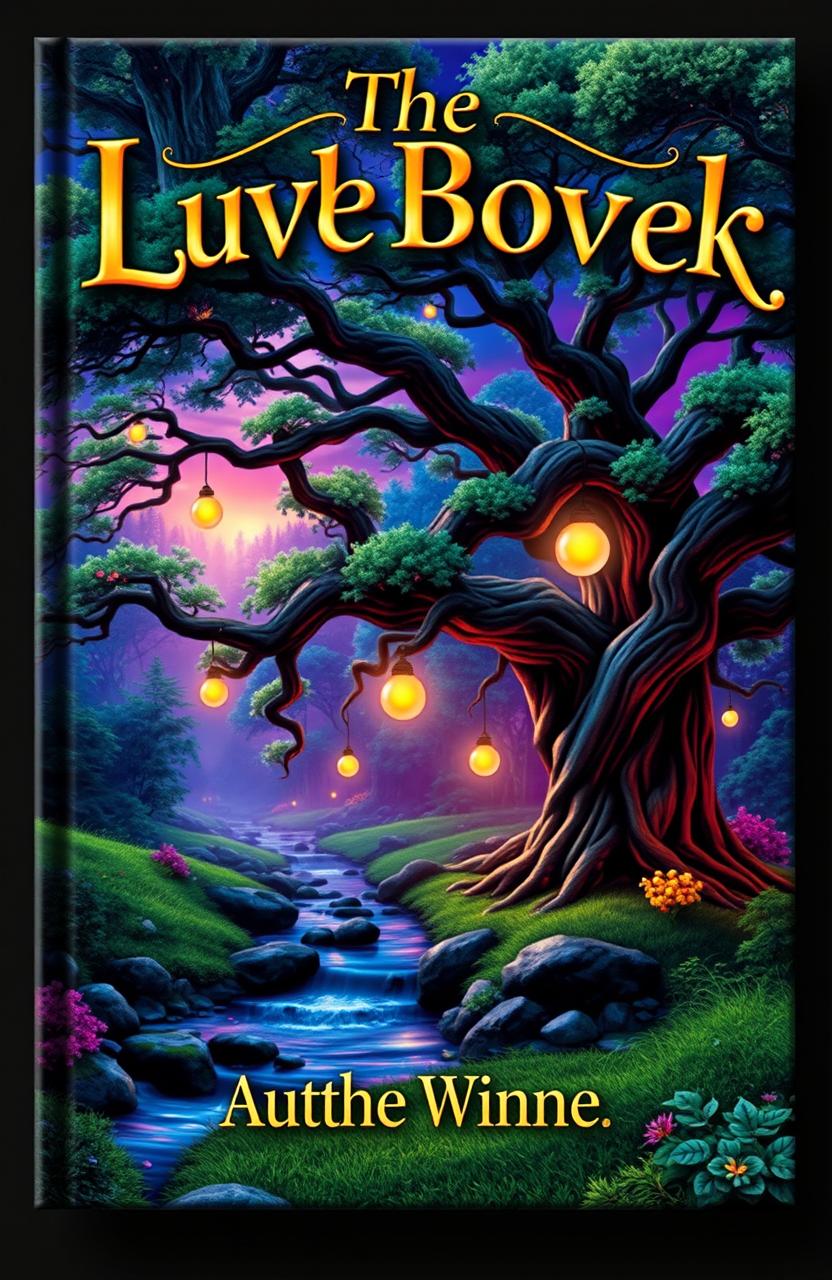 A stunning 3D book cover featuring a mystical forest setting, with vibrant colors and enchanting lighting that highlights the lush, magical elements of the scenery