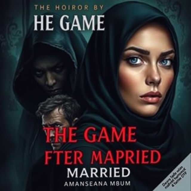 The cover of a horror novel titled 'The Game After Married', featuring a beautiful woman wearing a hijab, exuding an air of mystery and elegance