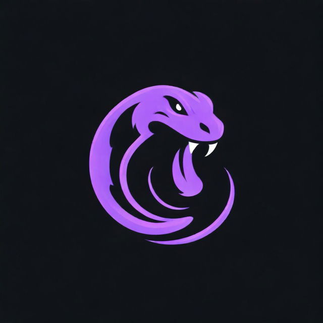 An intimidating emblem featuring a coiling viper, imbued with a demonic purple glow against a stark black background. The sinister purple light illuminating the viper enhances its danger and allure, creating a bold and powerful logo.