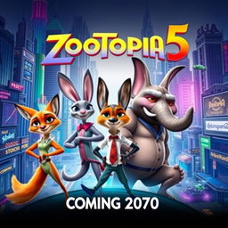 A vibrant and eye-catching movie poster for the fictional film 'Zootopia 5'