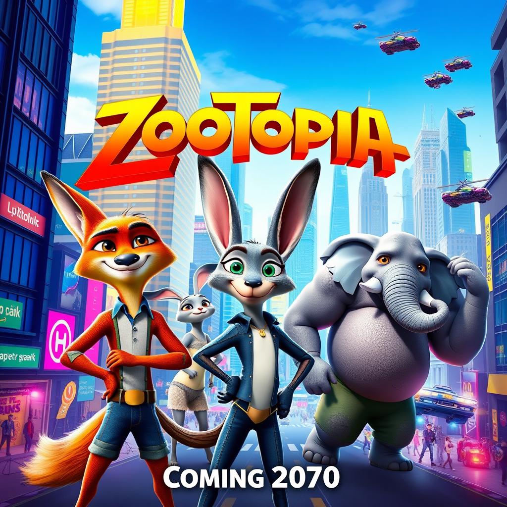 A vibrant and eye-catching movie poster for the fictional film 'Zootopia 5'