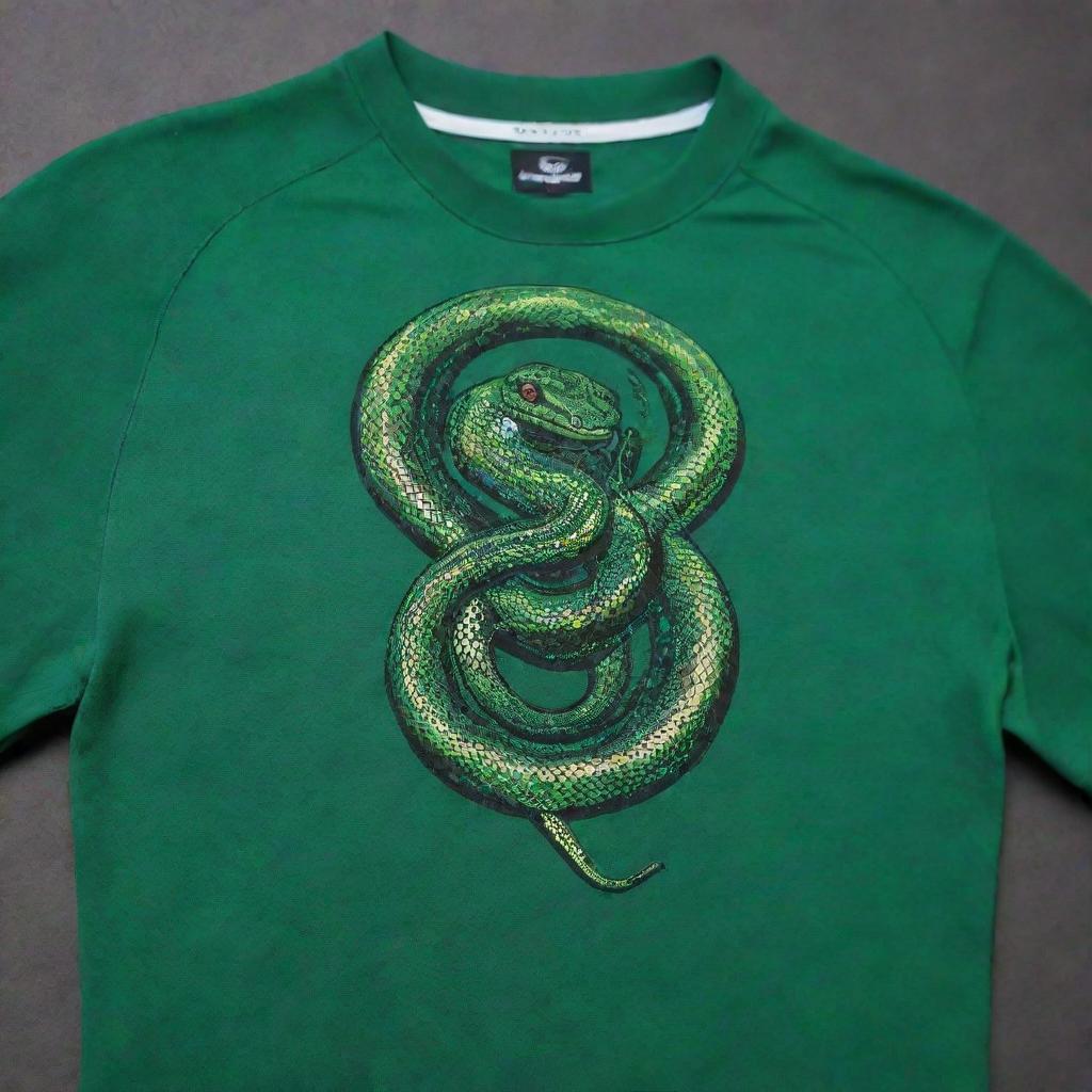 A vivid green jersey featuring a stunning, intricate snake as its logo.