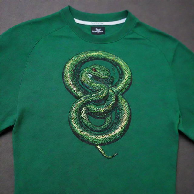 A vivid green jersey featuring a stunning, intricate snake as its logo.