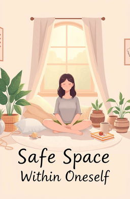 An introspective and serene illustration representing the concept of mental health and self-care, titled 'Safe Space Within Oneself'