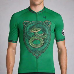 A vivid green jersey featuring a stunning, intricate snake as its logo.