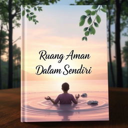 A beautiful and calming book cover design for a story titled "Ruang Aman Dalam Diri Sendiri"