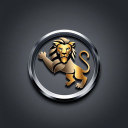 A sleek and modern logo design for a car brand featuring a majestic lion in the center