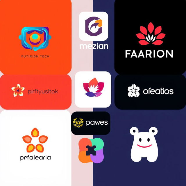 Creative and modern logo designs featuring various styles such as minimalistic, abstract, and geometric elements