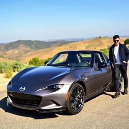 A stunning Mazda MX-5 in titanium gray color parked gracefully