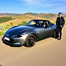 A stunning Mazda MX-5 in titanium gray color parked gracefully