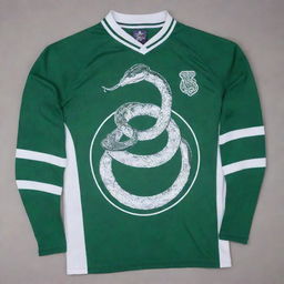 A striking green and white jersey adorned with a detailed snake emblem as its logo.