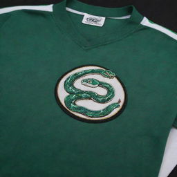 A striking green and white jersey adorned with a detailed snake emblem as its logo.