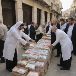 Post-prayer, the image captures the townspeople generously making donations in aid of Palestine, displaying a powerful moment of unity, devotion, and compassion.