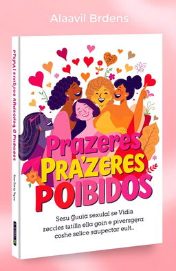 A vibrant and engaging book cover design titled 'Prazeres Proibidos: Seu Guia Sexual Para Apimentar A Vida e Celebrar a Diversidade'