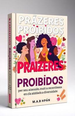 A vibrant and engaging book cover design titled 'Prazeres Proibidos: Seu Guia Sexual Para Apimentar A Vida e Celebrar a Diversidade'