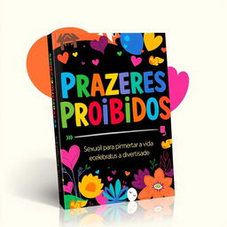 A vibrant book cover design for a title "Prazeres Proibidos: Seu Guia Sexual Para Apimentar A Vida e Celebrar a Diversidade"