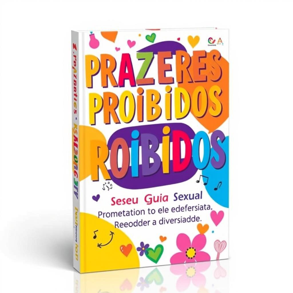 A vibrant book cover design for a title "Prazeres Proibidos: Seu Guia Sexual Para Apimentar A Vida e Celebrar a Diversidade"